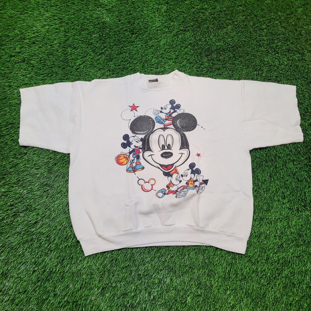 VTG 90s Mickey Unlimited Boxy Crop Drop Shoulder Sweatshirt XL Disney USA